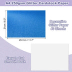40Sheets A4 Glitter Cardstock Glitter Paper Card Stock Shiny Scrapbook 250gsm Sparkly Paper Large Shimmer for Scrapbook DIY Art