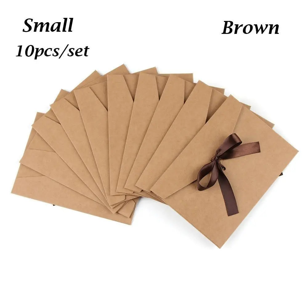 10 Pcs/set Envelope Pearlescent Paper Bow Thicken Ribbon Retro Creative Color Stationery Wedding Invited Gift High Quality