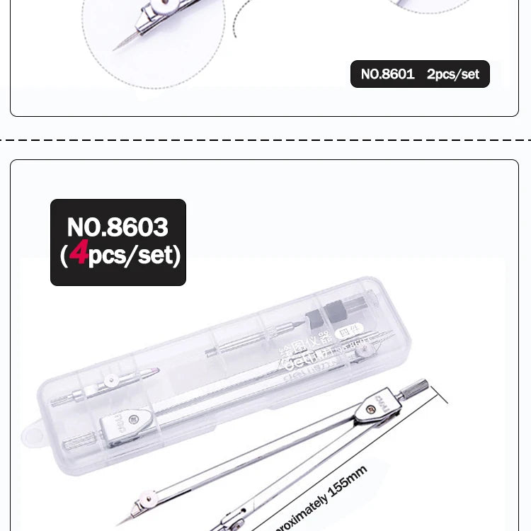 Stainless Steel Multifunctional Drafting Drawing Compass/Lead Core Math Geometry Circles Tool Durable Supplies 8600 / 8601