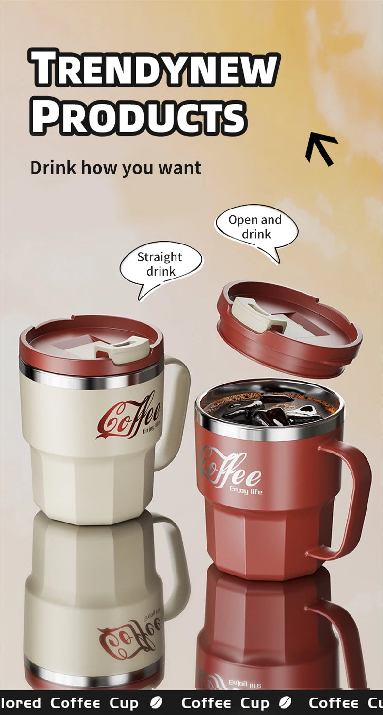 304 Stainless Steel Thermal Water Cup With Handle Portable Double Wall Insulated Mug Sealed Drinking Cup For Cold And Hot Drinks