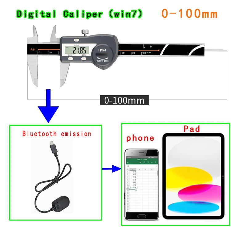 Built-in Bluetooth Digital Caliper for Wireless Transmission Electronic Caliper for Measuring Outer Diameter Inner Diameter 150m
