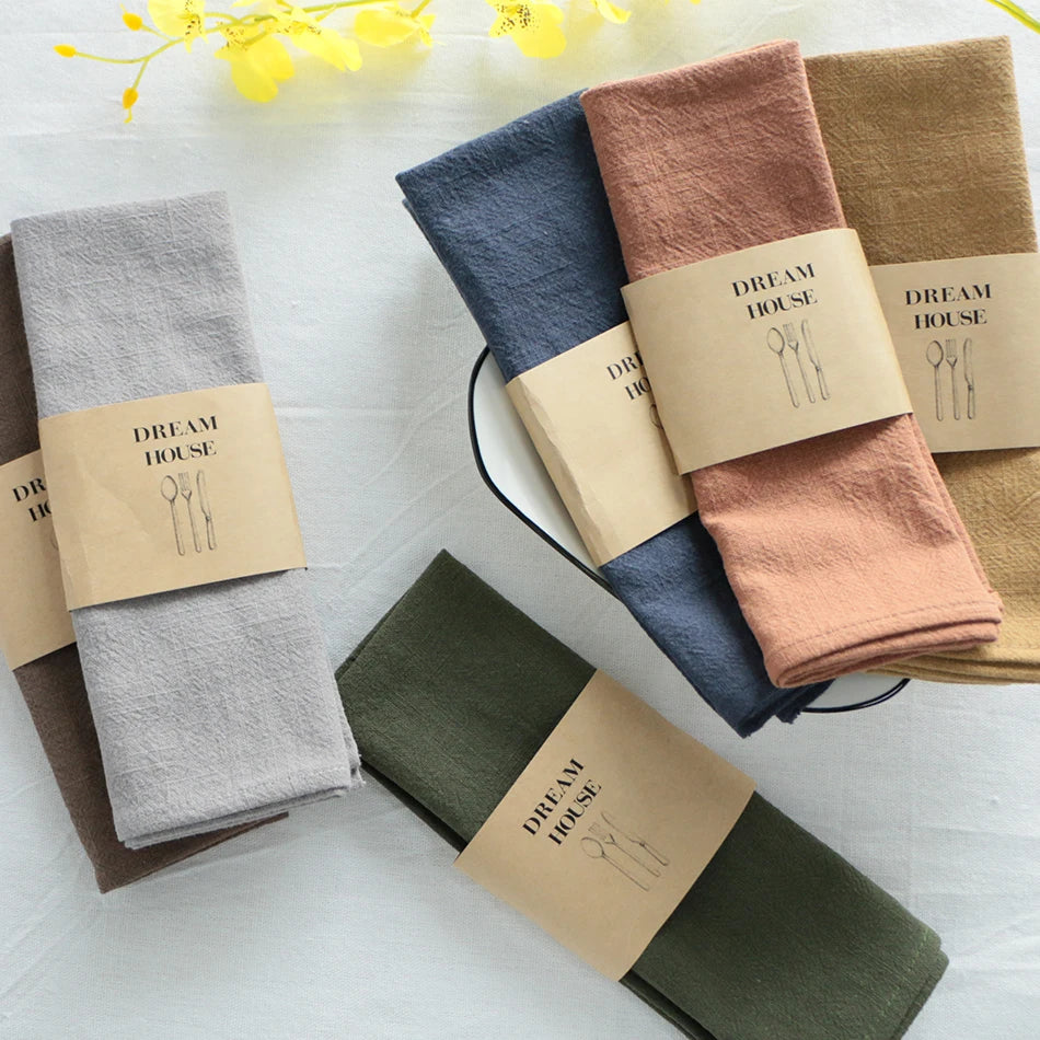 1PC Thicken Cotton Linen Colorful Cloth Napkins,Reusable Fabric Placemat,for Kitchen Dining Hotel Restaurant Serving Table Decor
