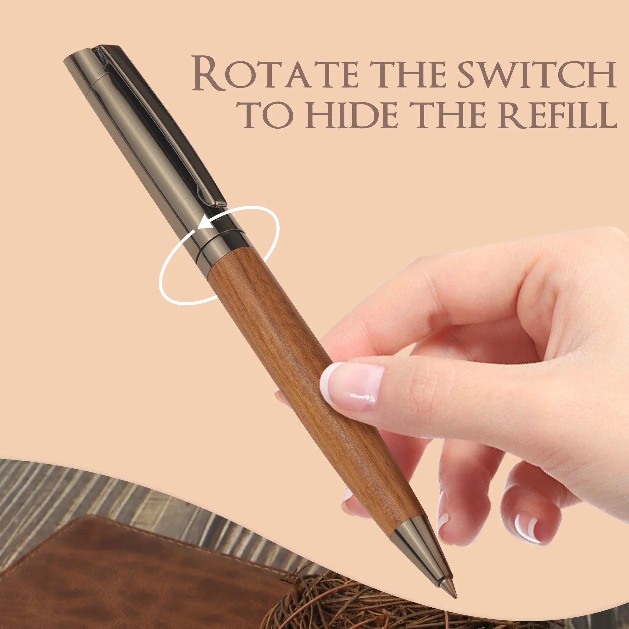High-grade Ballpoint Pen with Metal & Wood Spliced Barrel, Smooth Writing, Minimalist Elegant Design, Black Ink, Ideal for Business Office Use