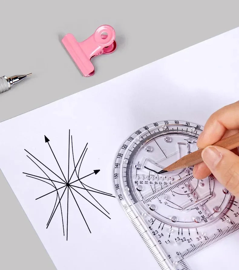 Multifunctional Geometric Function Ruler Set Mathematics Drawing Template Measuring Tool for Art Student School Office Supplies