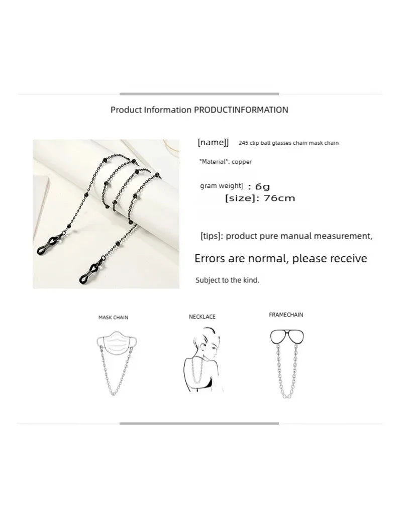 Metal Gold Round Beads Glasses Chain; Multi-Functional Fashionable Multi-Functional Collar Chain; Belt Accessory