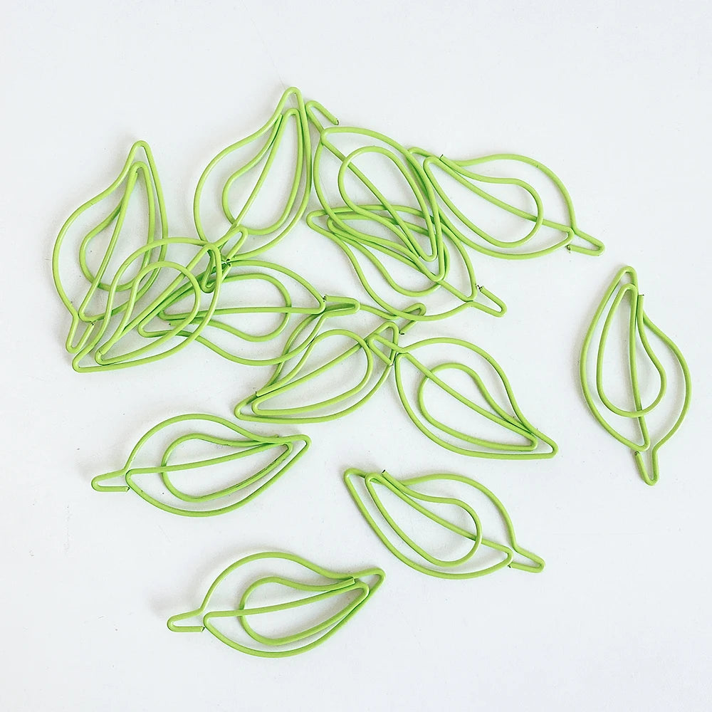 20 pcs/lot green Paper Clips Cute leaves-Shaped Stainless Steel Paper Clips book mark for Office School Supplies