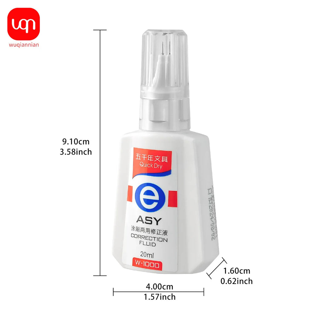 WQN Quick-Dry Correction Fluid, 20ml, White And Easy To Apply, Shortened Drying Time, Available In Packs Of 1/3/6PCS