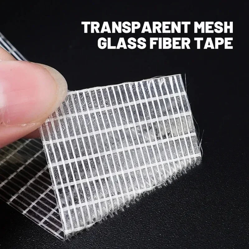 20M/Roll Adhesive Fiberglass Mesh Tape Transparent Waterproof Single Side Grid Tapes Heavy Duty Strapping Packing Fixed Tape