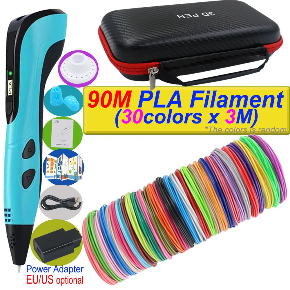 2026 New 3D Printing Pen DIY Three-dimensional Painting Children Toys With LCD Screen Power Adapter 200M PLA Filament Toys Gift
