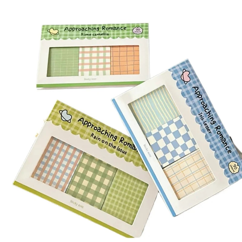 Kawaii Grid Sticky Notes Set, Cute Memo Pads Assorted Colors for Diary Journal Scrapbooking, Stationery Gift for School Office Supplies