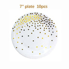 White Gold Birthday Disposable Tableware Polka Dots Paper Plate Cup Napkin Tablecloth Wedding Birthday Party Decoration Supplies