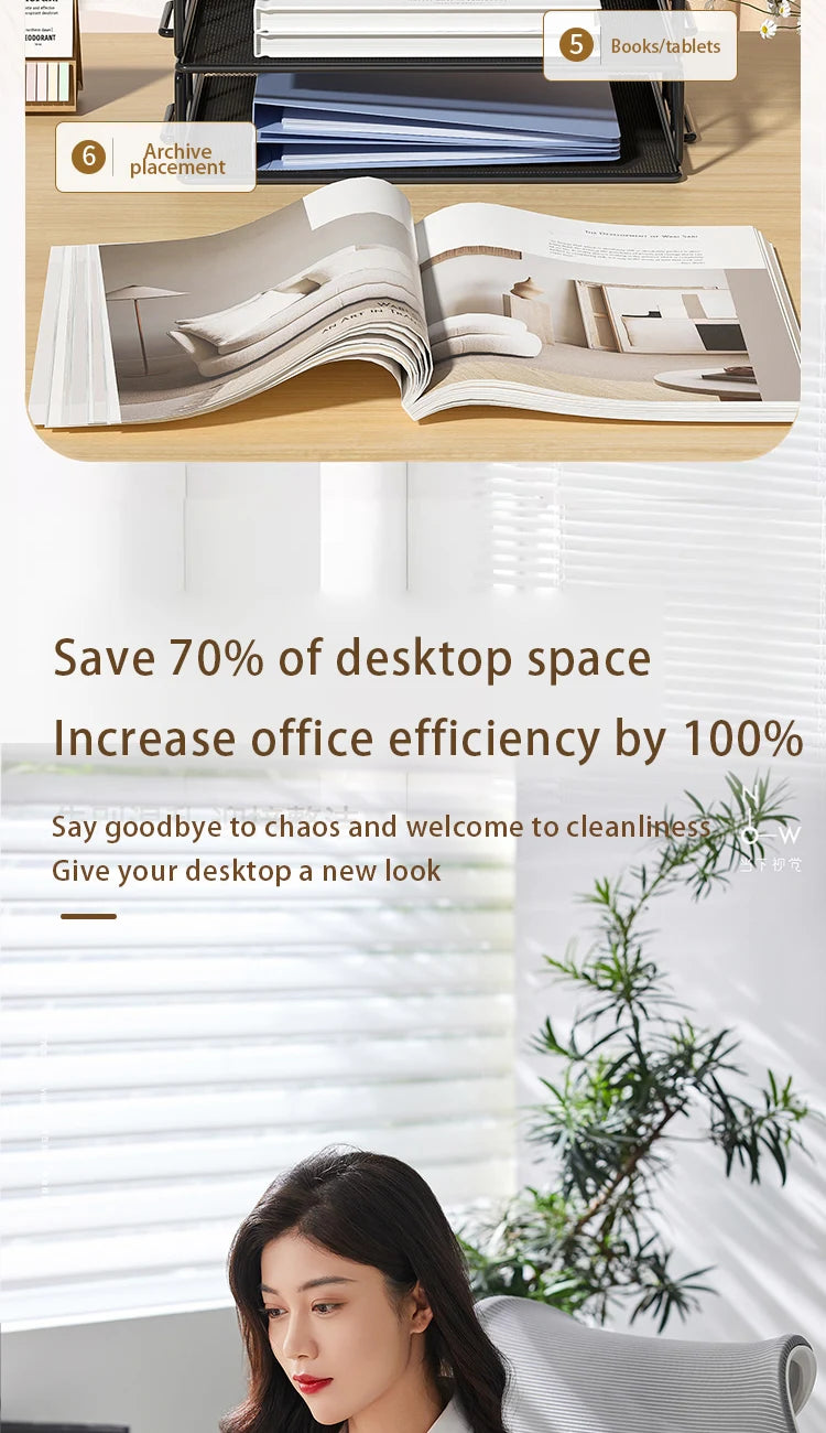 Metal desktop file rack, bookcase, office file storage box, multi-layer iron file frame, data storage, folder shelving
