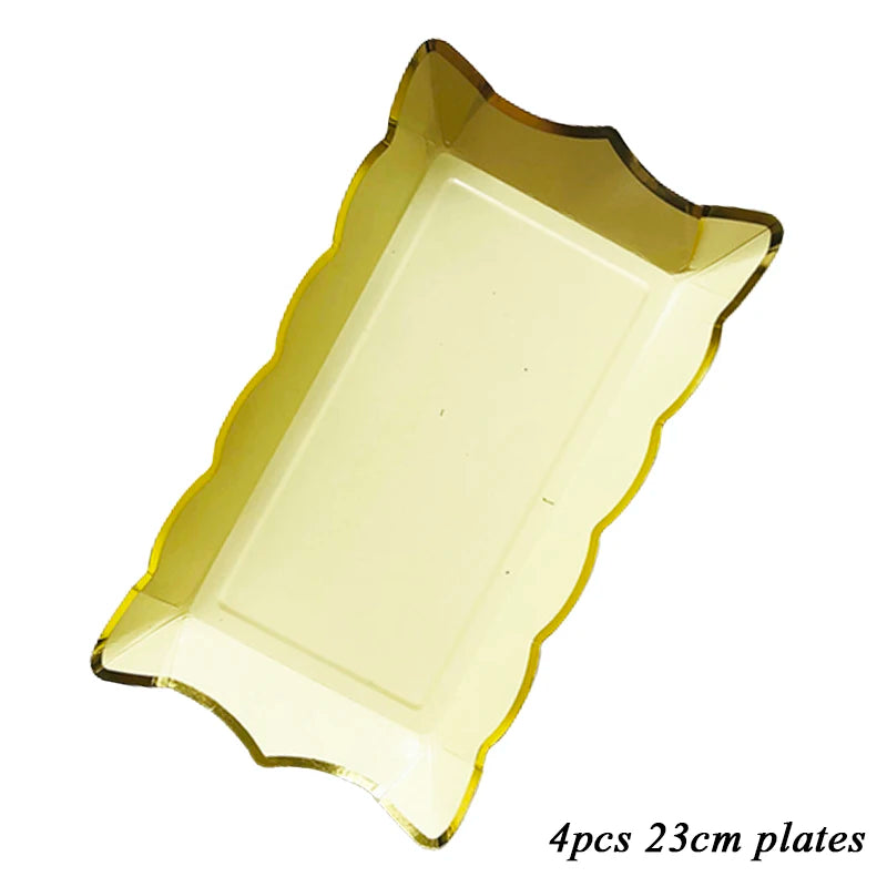 Rectangle Solid Color Disposable Tableware Paper Plates Kids Birthday Party Wedding Valentine's Day Decoration Supplies
