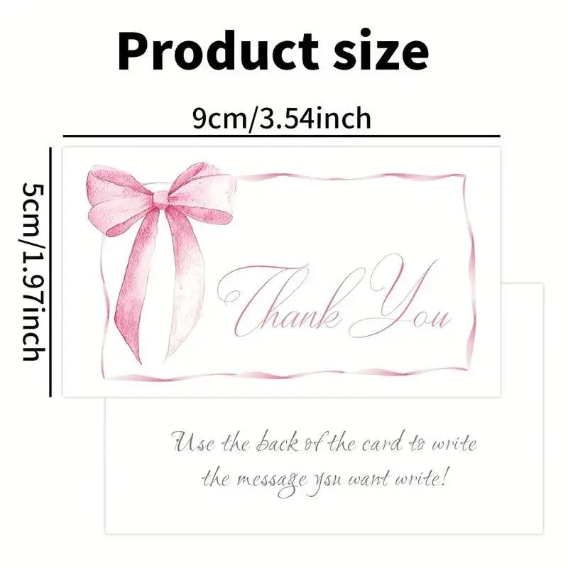 50pcs Business Thank You Cards Cherry & Pink Bow Design Celebration Invitations Gift Wrapping Cards For Party