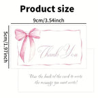 50pcs Business Thank You Cards Cherry & Pink Bow Design Celebration Invitations Gift Wrapping Cards For Party