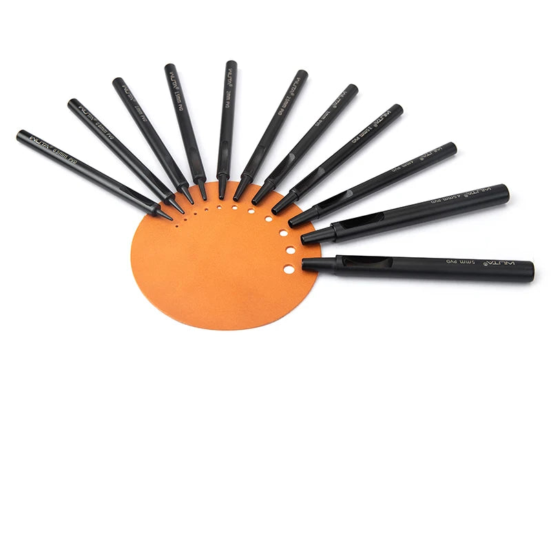WUTA 1-10pcs Plating Titanium Leather Hole Punching Tools Set Round Hollow Puncher DIY Leather Craft for Watch Band,Belt,Fabric