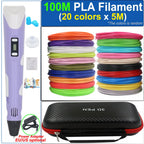 Children's 3D Pen 3D Drawing Printing Pen with LCD Screen Power Adapter 200M PLA Filament Toy Kids Christmas Birthday DIY Gift