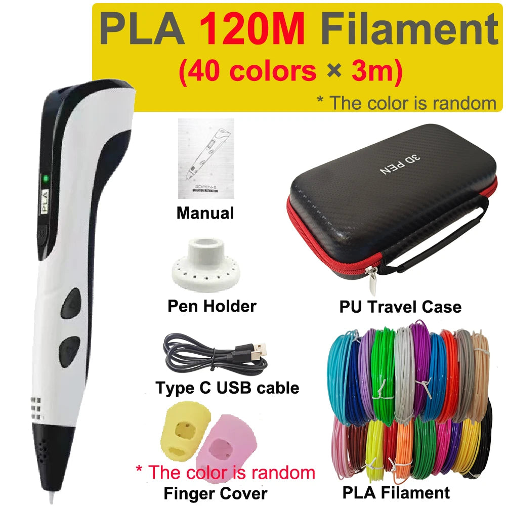New 3D Pen 3D Printing Pen for Children 1.75mm PLA Filament DIY Drawing Birthday Christmas Gifts for Kids with Travel Case