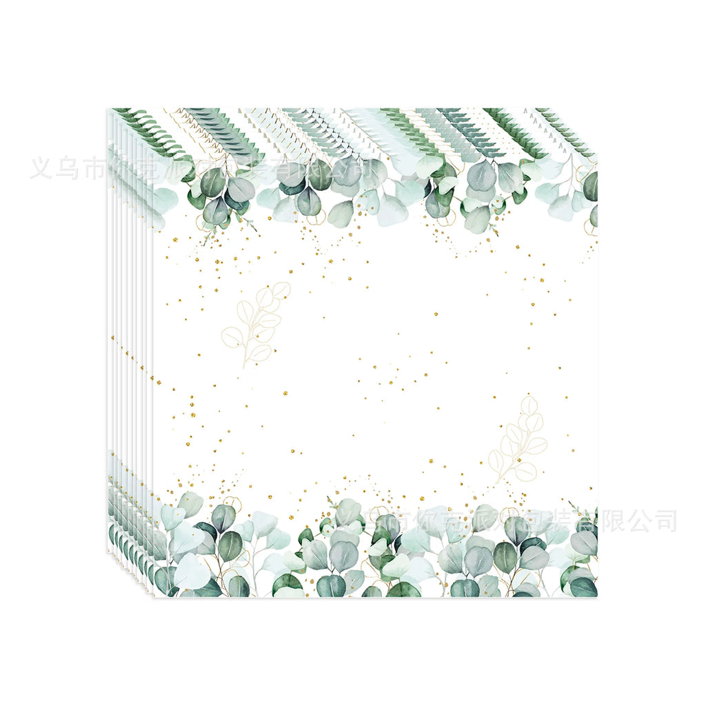 20pcs Disposable Tableware Such As Green Ink Party Sage Themed Paper Cups Plates Tissues Knives Birthday Party Decorations