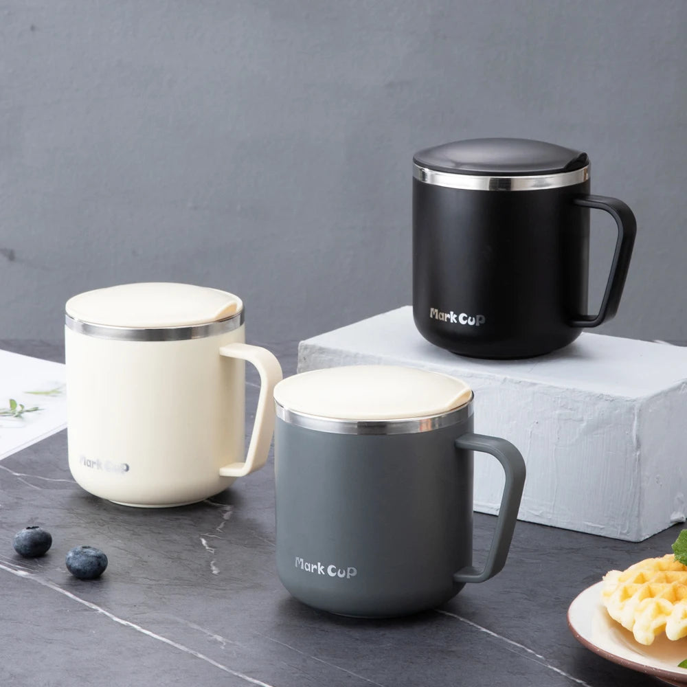400ml 304 Stainless Steel Coffee Mugs Portable Cups Heat Insulation Anti-fall Thermos Mug Home with Cover and Handle Mug