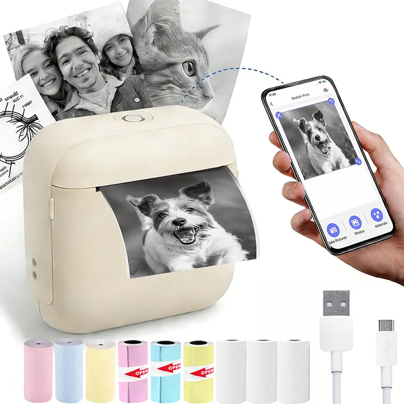 58MM Mini Portable Thermal Printer Pocket Photo Printer Mobile Wireless Bluetooth Adhesive Color Sticker Tags Notes Label Maker