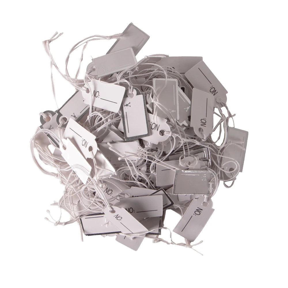 1000pcs Jewelry Strung Pricing Price Tags String Silver Merchandise Cloth Label Blank Tag White Card Paper Elastic Lanyard