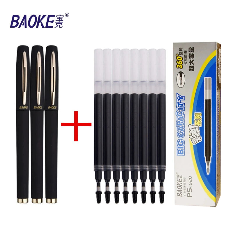 Baoke 0.5/0.7/1.0mm Large Capacity Signature Set Antibacterial Pen Black Carbon Office Neutral Roller Ball Pen Business Refill