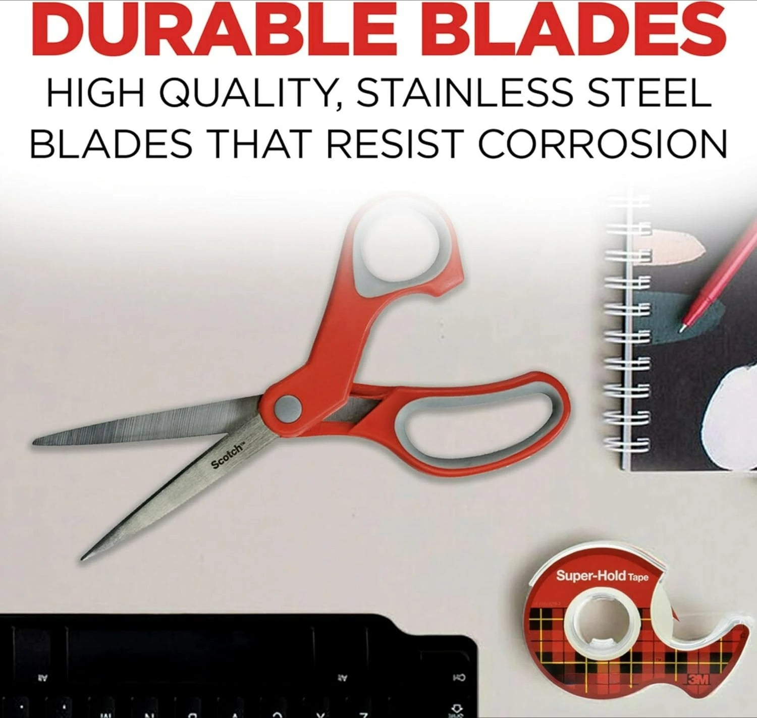 Multi-Purpose Stainless Steel Scissors, 8 Inches, Red & Gray, Great for Home, School and Office