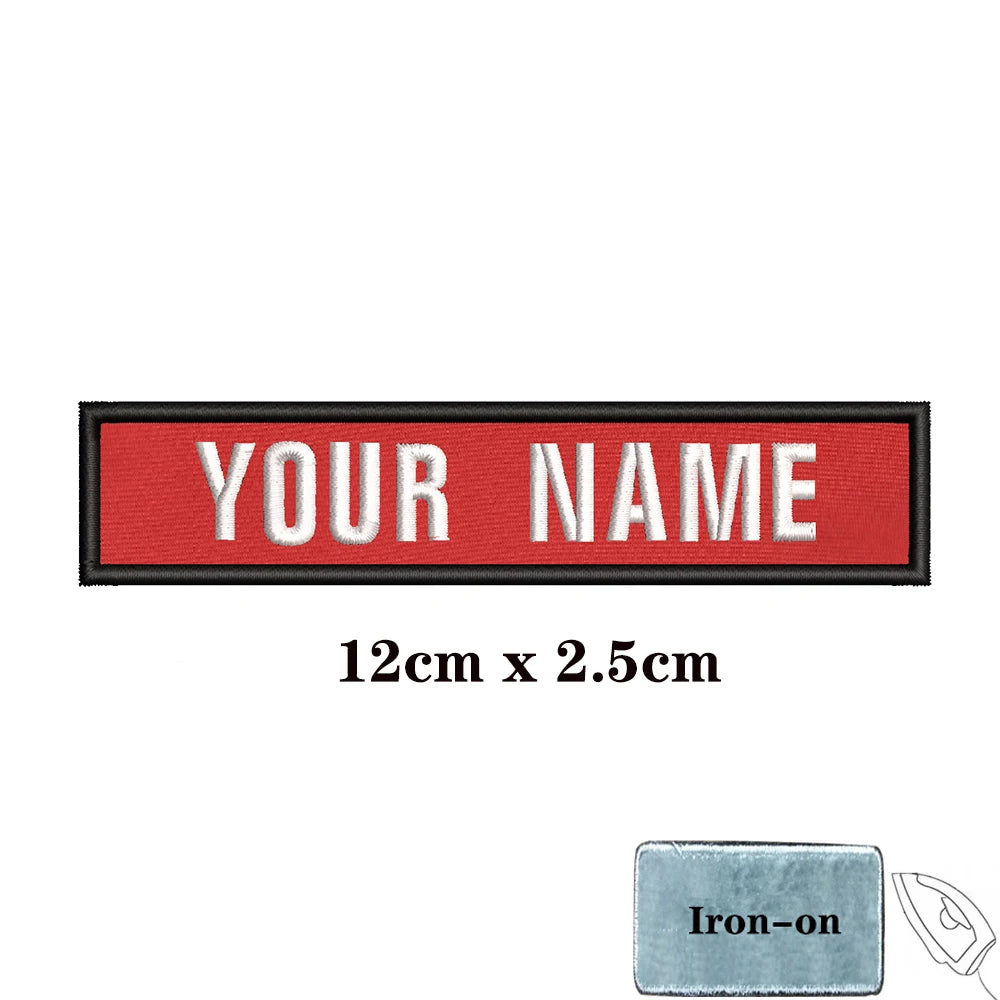 1PC Custom Personalized Name number Patch Stripes Badge tags chevrons Armband Iron On Or Hook Loop embroidered red