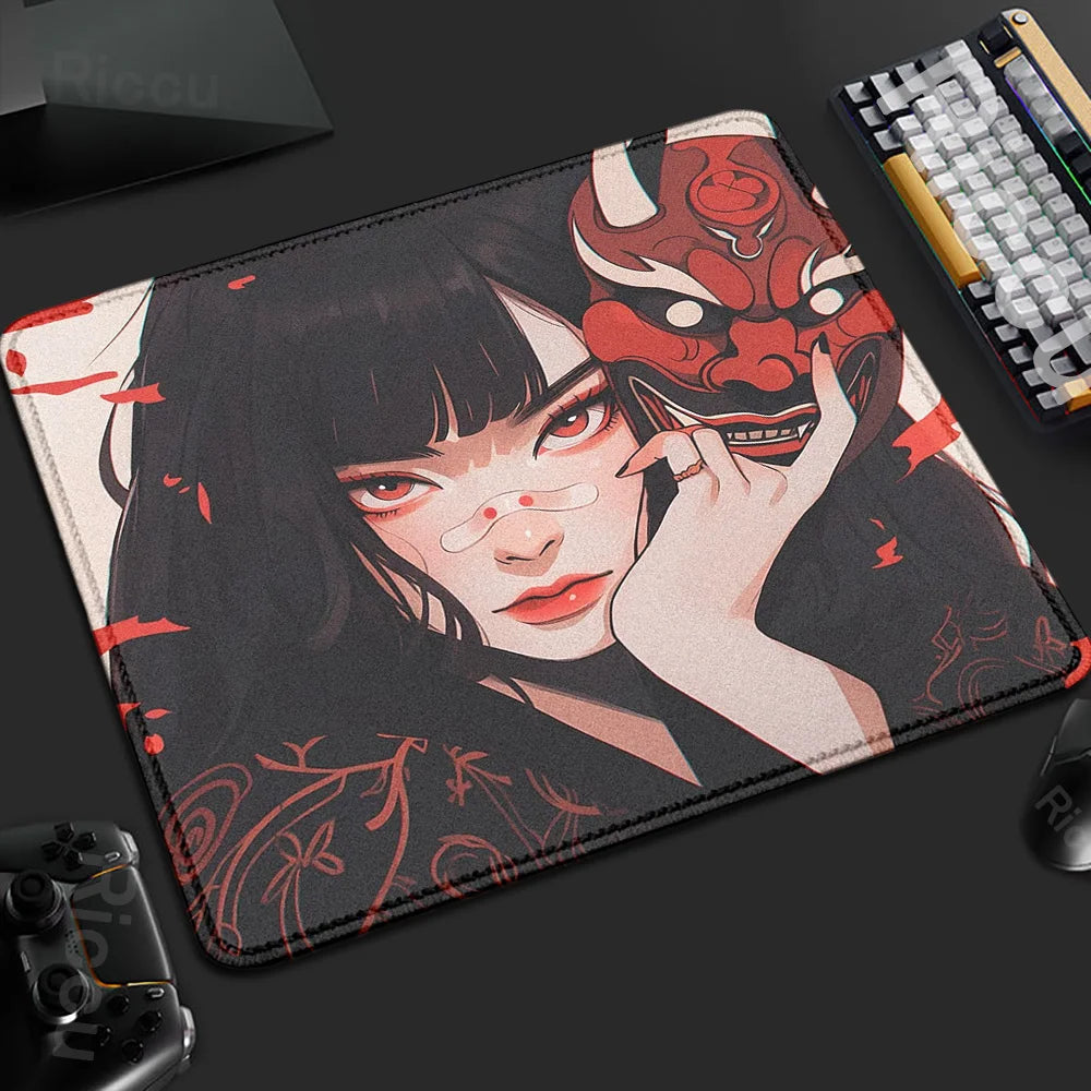 45x40CM Non-slip Mousepad Mask Girl Speed Table Pad E-Sports Keyboard Oni Mice Mat Game Professional Premium Suture Edge Deskmat