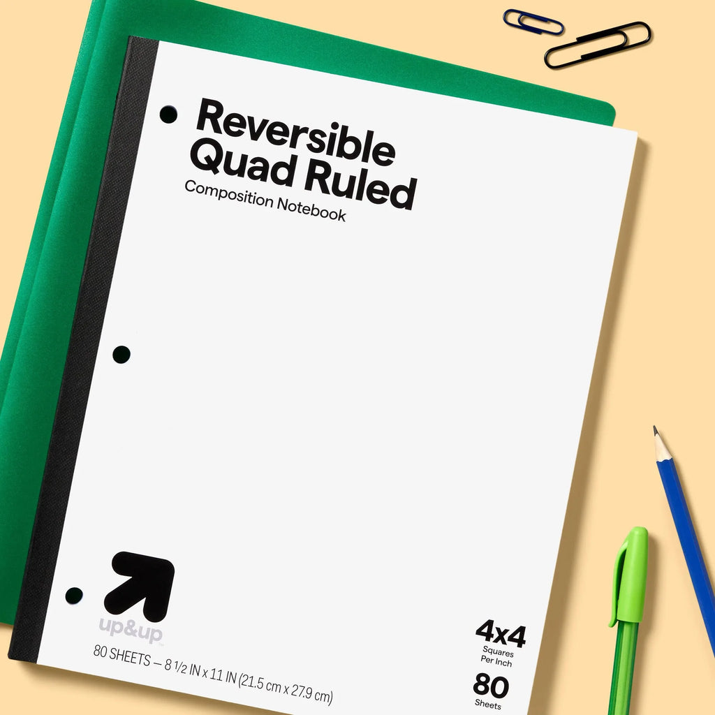 1pcs Reversible Quad Ruled Composition Notebook, Graph Grid Pages, Perforated Sheets, Durable Tape Binding, School College Use