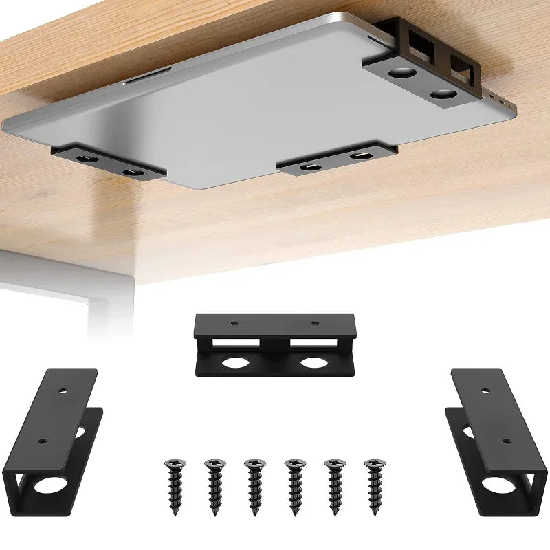 Under Desk Laptop Mount Metal Under Desk Shelf Holder for Laptop for Mac Mini Macbook Keyboard with Anti-Scratch Silicone