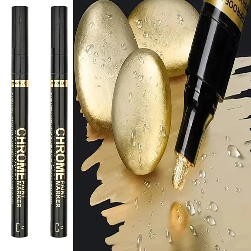 5/1pcs Chrome Pen Marker Mirror Waterproof Paint Repair For Rock Ceramic Glass Metallic Gold/Silver 2mm Nib