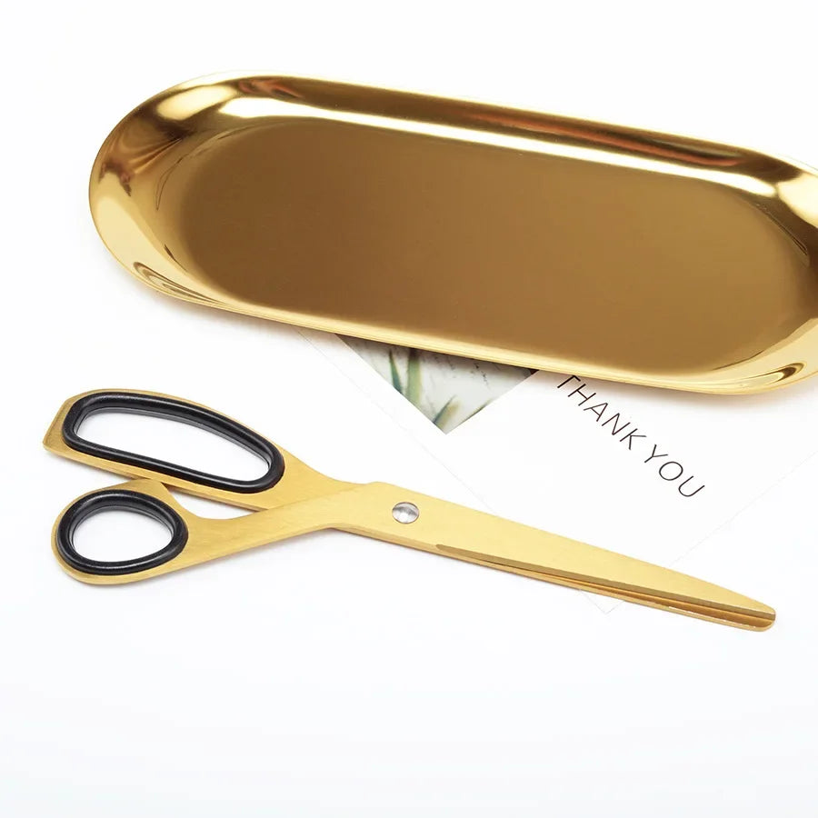 Fromthenon Golden Brass School Scissors Asymmetric Scissors Minimalist Design Office Household Scissors Kawaii Korean Stationery