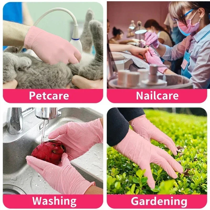 20/50/100PCS Pink Nitrile Gloves Disposable Latex Gloves Powder Free for Household Cleaning Beauty Salon Working Kitchen Glove