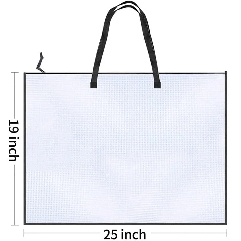 19x25 Inch Art Portfolio Bag with Handle & Zipper, Vinyl Mesh Folder Organizer for Bulletin Boards, Scrapbooks, Posters, Durable