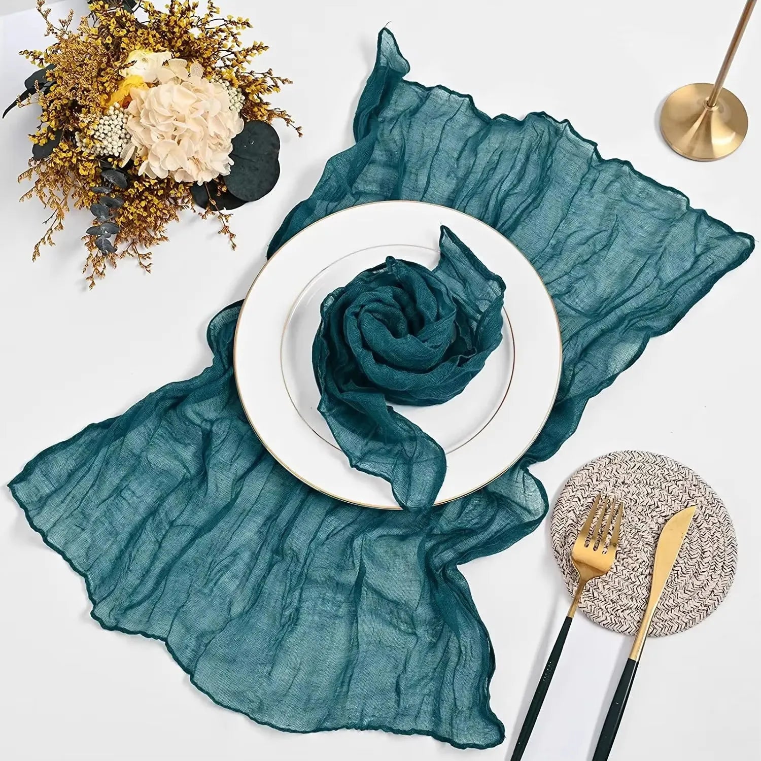 12 PCS Gauze Table Napkins 20x20 Inch Soft Cheesecloth Wrinkled Dinner Napkins for Weddings Party Reception Anniversary