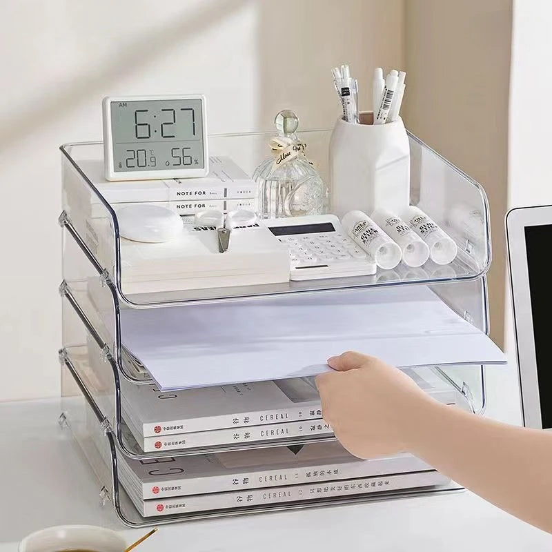 Multi-Purpose Desktop Organizer with Stackable Design, Sturdy Storage Box for A4 Files & Stationery