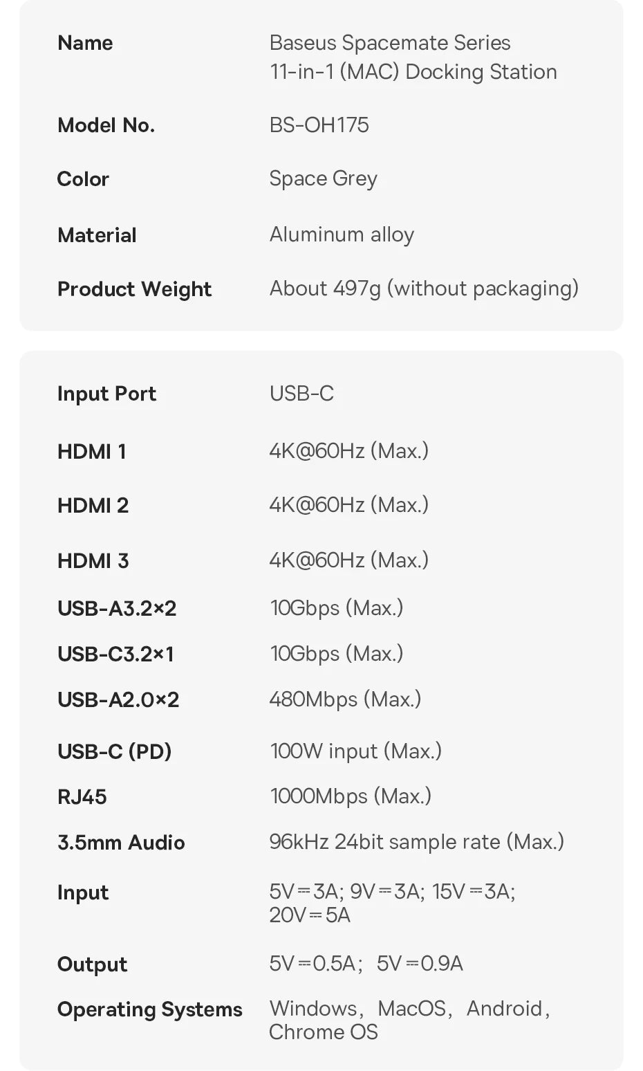 Baseus 11-IN-1 USB C HUB HDMI DP 4K@60Hz MST Triple Display USB 3.2 Splitter with RJ45 3.5mm Mic PD100W Magnetic Docking Station