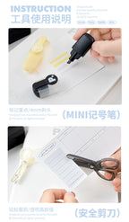 Kawaii 4/8pc Portable Stationery Multi Functional Tool Box Efficiency Set Puncher Stapler Adhesive Tape Mini School Supplies