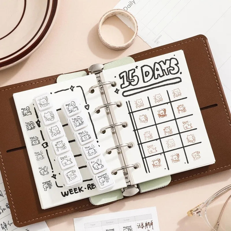 Cute Cat Emoji Stamp Daily Life Work Good Mood Series Cartoon Mini Pattern Stamps for Journaling Planner Diy Scrapbooking Decor