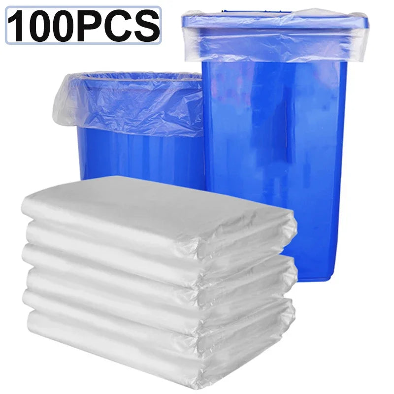 100Pcs Large Durable Waste Garbage Bag White Transparent Thickened Garbage Bags Outdoor Restaurant Kitchen Disposable Trash Bags