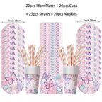 Butterfly Girls Birthday Party Disposable Tableware Fairy Pink Paper Plates Cups Napkin Tablecloth Birthday Party Decorations