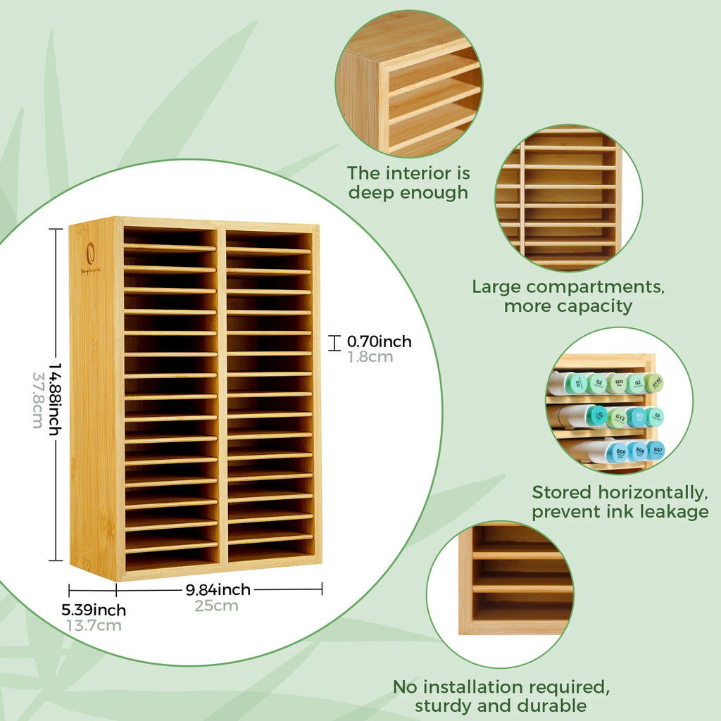 Ohuhu Bamboo Marker Organizer Wooden Desktop Storage Hold 126 Markers Pens Pencils Art Brushes Stationary Organizer Pen Holder