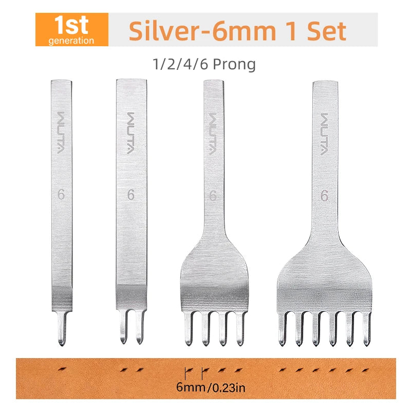 WUTA 1Set 4pcs Basic Leather Chisel Tool Diamond Pricking Iron Hole Punch Stitching Leather Craft tools 3/4/5/6mm 1-2-4-6 teeth