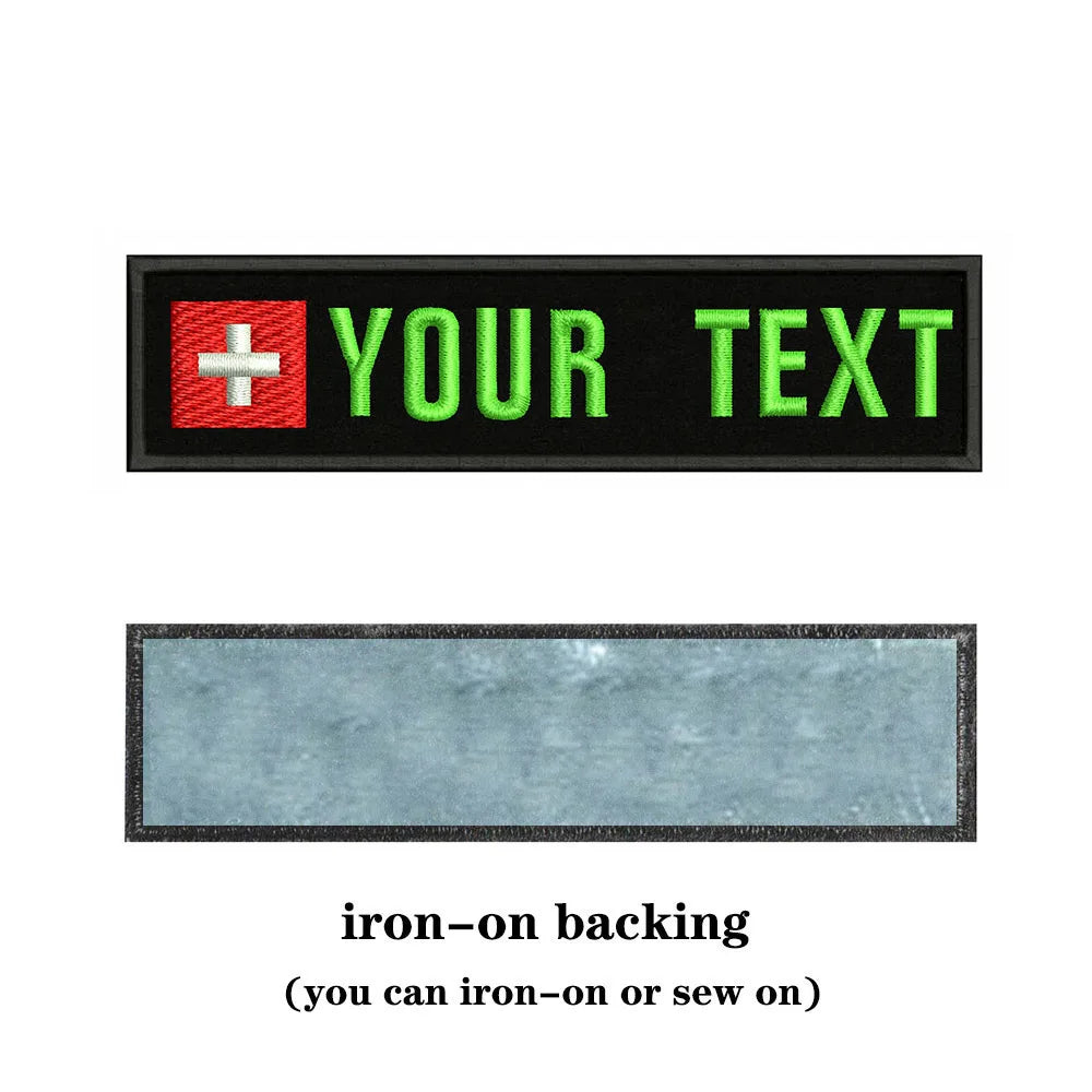 Swiss Flag Switzerland 10X2.5cm Embroidery Custom Name Text Patch Stripes Badge Iron On Or  Patches