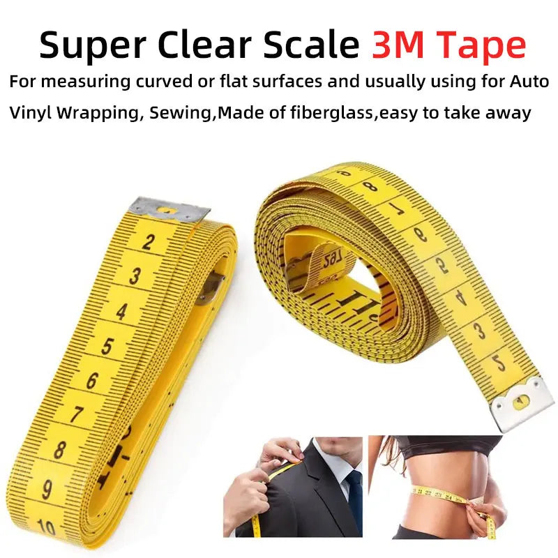 1PCS Yellow 3M Soft Sewing Tailor Tape Body Measure PVC Fiber Ruler Dressmaking diy tools Wide 2cm
