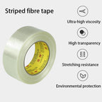 10M-20M Striped Fiber Tape Lithium Battery Pack Insulation Wrap Fiberglass Transparent Single Side Adhesive Seal Packaging Fixed