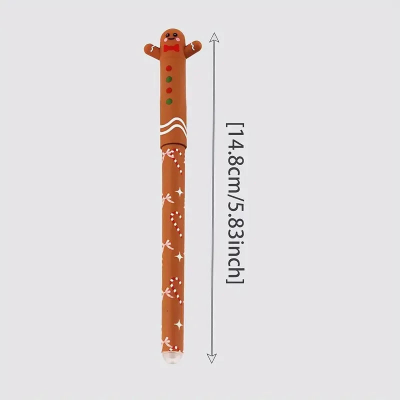 4 Types of Christmas-Themed Erasable Gel Pens Featuring Designs of Santa Claus, Snowmen Reindeer Gingerbread Erasable Pens