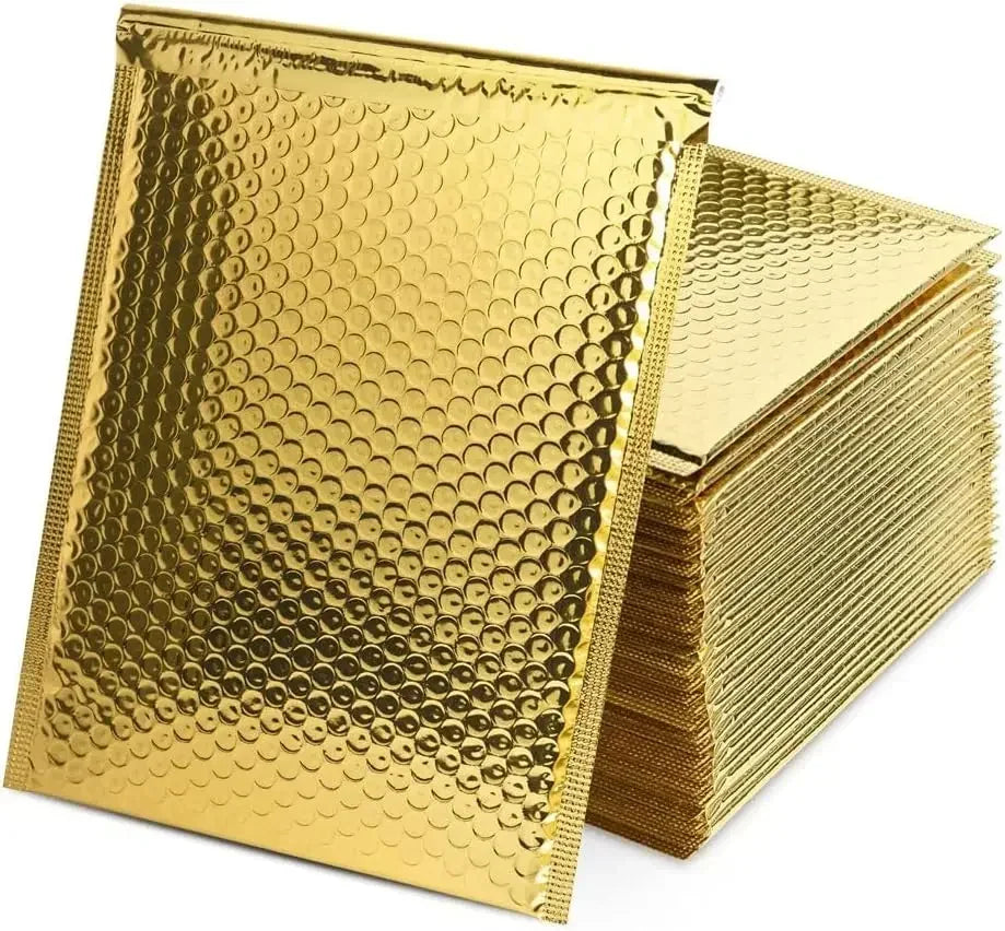 50pcs Bubble Envelope Sending Package Pouch Metal Gold Packaging Supplies Thicken Postage Bag Mailer Small Business Delivery